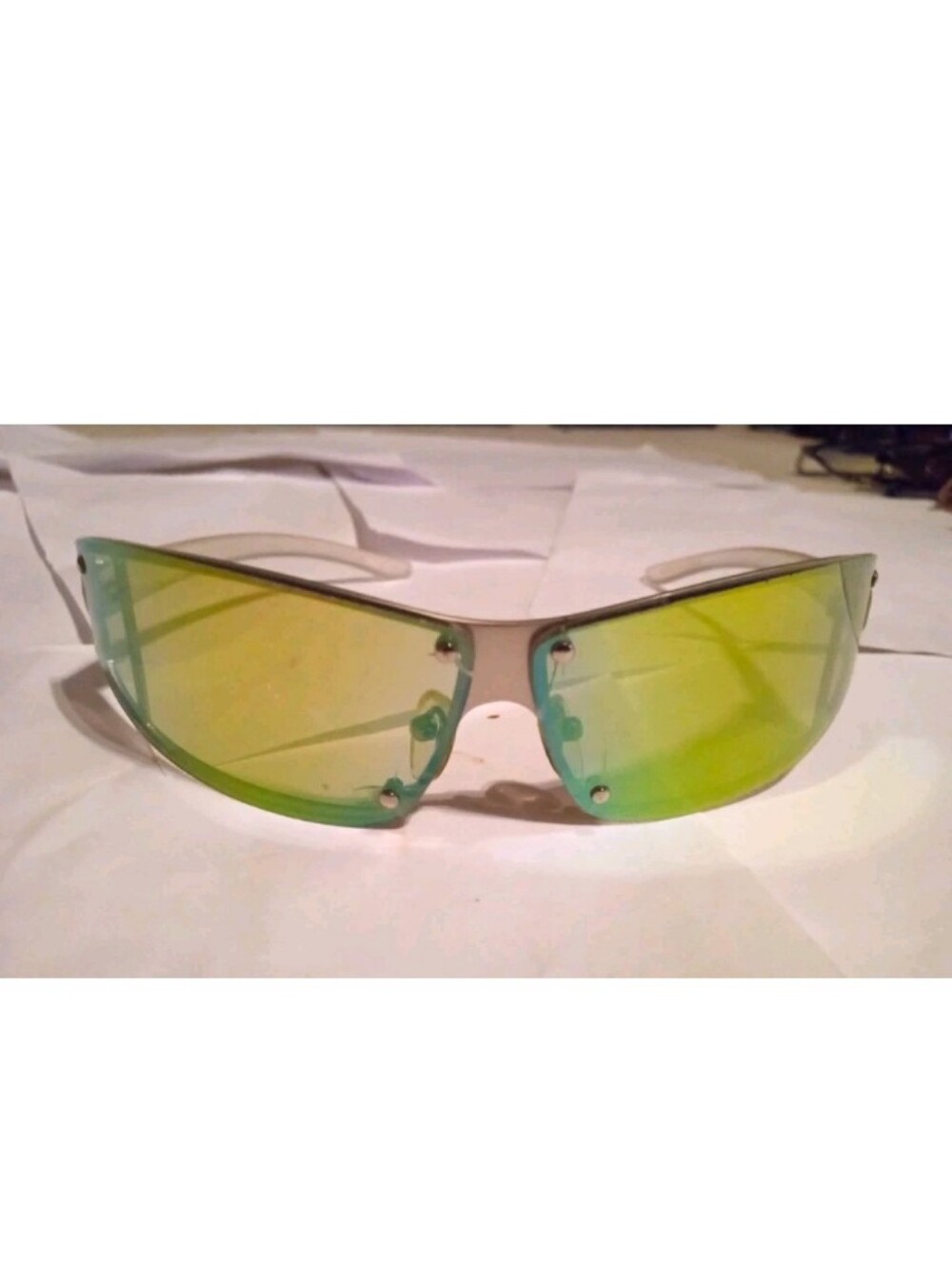 Men's Shield Sunglasses Silver Metal Frame Multicolor Mirrored Plastic Lenses